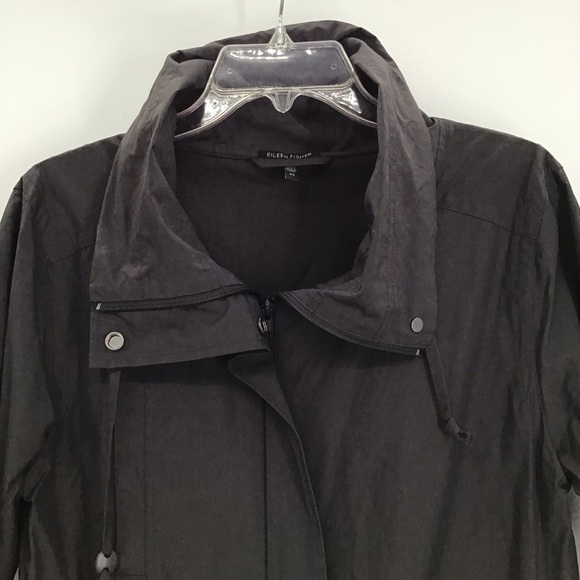 Eileen Fisher Light Weight Stand Collar Long Windbreaker Coat Charcoal Size XS - Picture 4 of 10